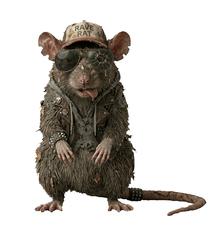 Krokanterat mascotte, een doorgewinterde rave rat